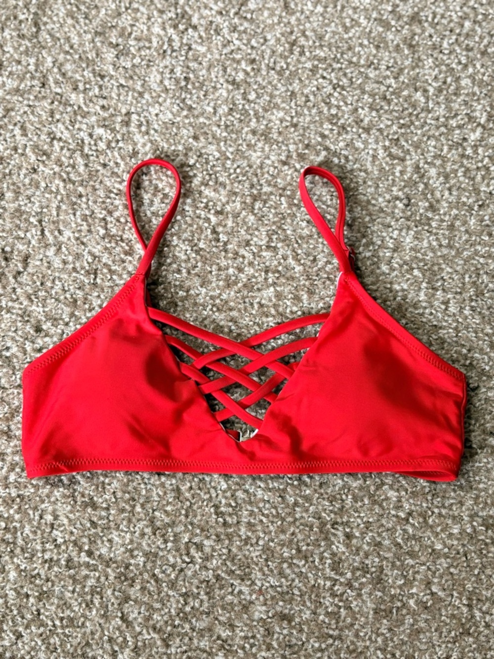 Red Lattice-Front Swimsuit Top